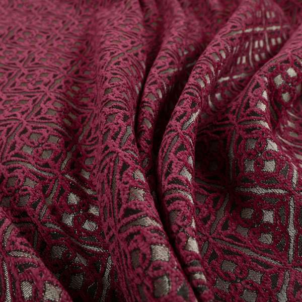 Azima Small Medallion Geometric Pattern Pink Silver Shine Upholstery Fabric JO-332 - Roman Blinds