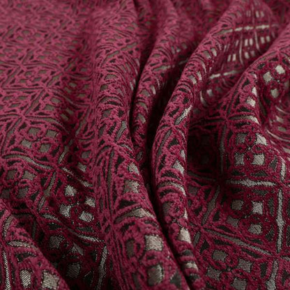 Azima Small Medallion Geometric Pattern Pink Silver Shine Upholstery Fabric JO-332