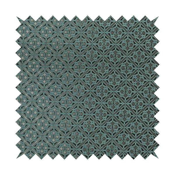 Azima Small Medallion Geometric Pattern Light Blue Silver Shine Upholstery Fabric JO-333 - Roman Blinds