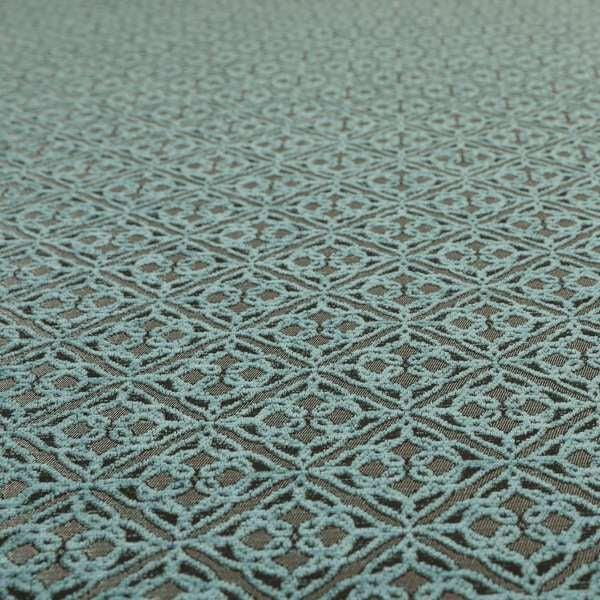 Azima Small Medallion Geometric Pattern Light Blue Silver Shine Upholstery Fabric JO-333 - Roman Blinds