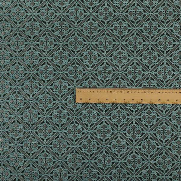 Azima Small Medallion Geometric Pattern Light Blue Silver Shine Upholstery Fabric JO-333 - Roman Blinds