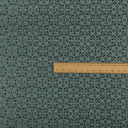 Azima Small Medallion Geometric Pattern Light Blue Silver Shine Upholstery Fabric JO-333 - Roman Blinds