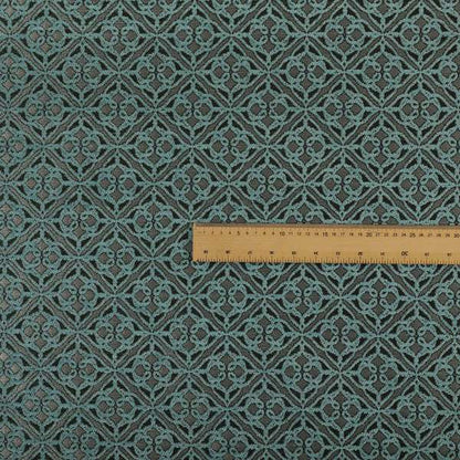Azima Small Medallion Geometric Pattern Light Blue Silver Shine Upholstery Fabric JO-333