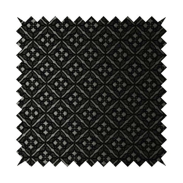 Azima Small Medallion Geometric Pattern Black Silver Shine Upholstery Fabric JO-334 - Roman Blinds