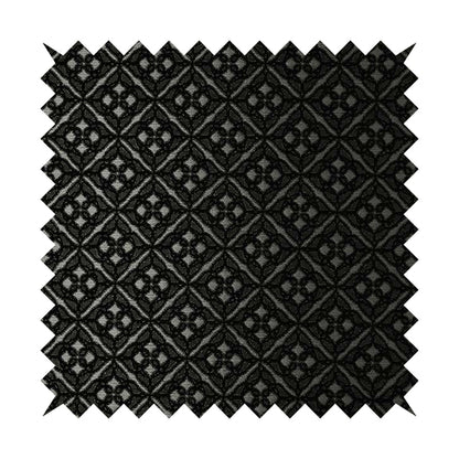 Azima Small Medallion Geometric Pattern Black Silver Shine Upholstery Fabric JO-334 - Handmade Cushions