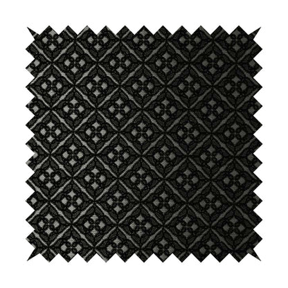 Azima Small Medallion Geometric Pattern Black Silver Shine Upholstery Fabric JO-334 - Made To Measure Curtains