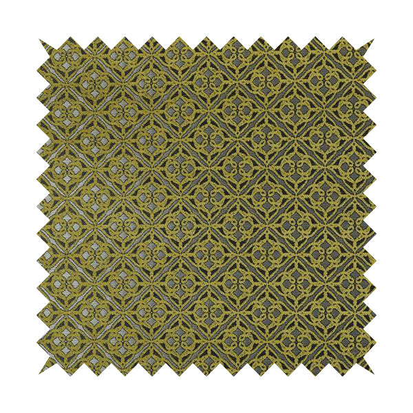 Azima Small Medallion Geometric Pattern Green Silver Shine Upholstery Fabric JO-335 - Roman Blinds