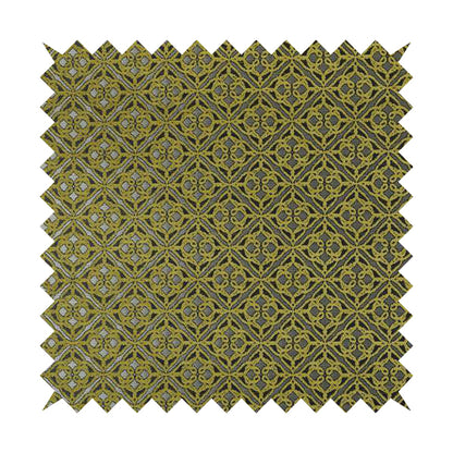 Azima Small Medallion Geometric Pattern Green Silver Shine Upholstery Fabric JO-335 - Made To Measure Curtains