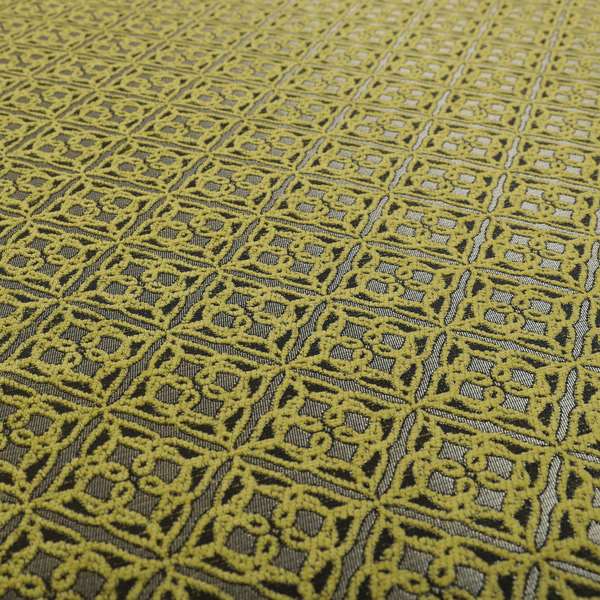 Azima Small Medallion Geometric Pattern Green Silver Shine Upholstery Fabric JO-335 - Made To Measure Curtains