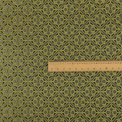 Azima Small Medallion Geometric Pattern Green Silver Shine Upholstery Fabric JO-335 - Roman Blinds