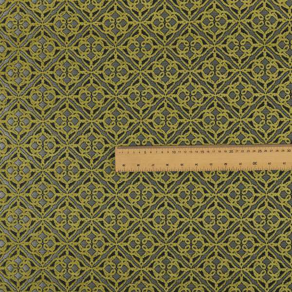 Azima Small Medallion Geometric Pattern Green Silver Shine Upholstery Fabric JO-335 - Made To Measure Curtains