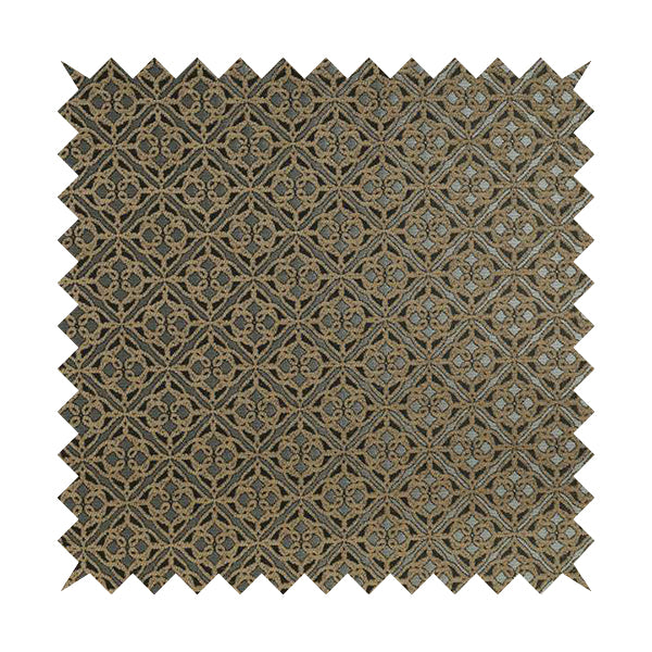 Azima Small Medallion Geometric Pattern Brown Silver Shine Upholstery Fabric JO-336 - Roman Blinds