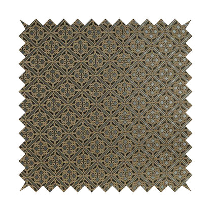 Azima Small Medallion Geometric Pattern Brown Silver Shine Upholstery Fabric JO-336