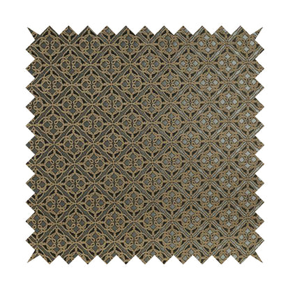 Azima Small Medallion Geometric Pattern Brown Silver Shine Upholstery Fabric JO-336 - Made To Measure Curtains