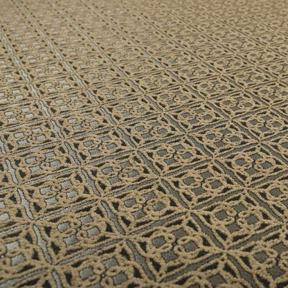 Azima Small Medallion Geometric Pattern Brown Silver Shine Upholstery Fabric JO-336 - Made To Measure Curtains