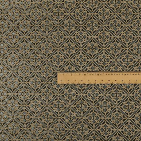 Azima Small Medallion Geometric Pattern Brown Silver Shine Upholstery Fabric JO-336 - Made To Measure Curtains