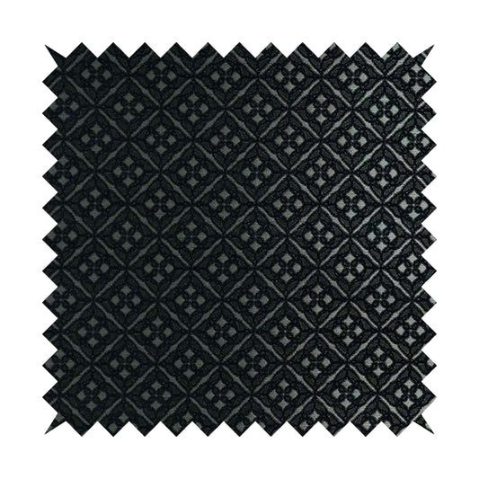 Azima Small Medallion Geometric Pattern Navy Blue Silver Shine Upholstery Fabric JO-337