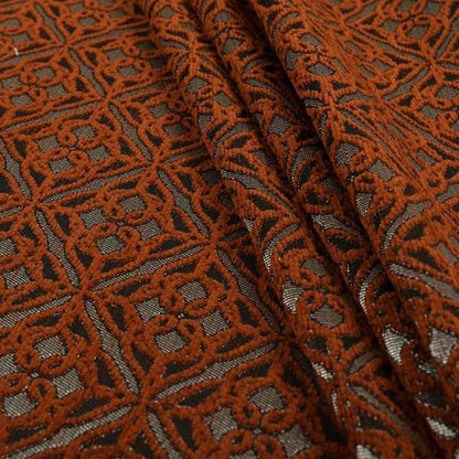 Azima Small Medallion Geometric Pattern Orange Silver Shine Upholstery Fabric JO-338 - Roman Blinds