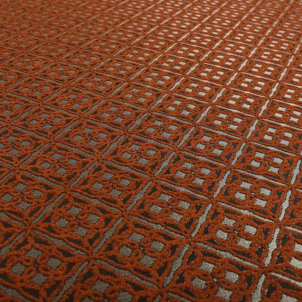 Azima Small Medallion Geometric Pattern Orange Silver Shine Upholstery Fabric JO-338 - Handmade Cushions