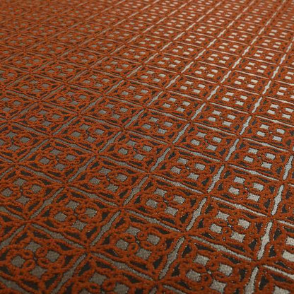 Azima Small Medallion Geometric Pattern Orange Silver Shine Upholstery Fabric JO-338
