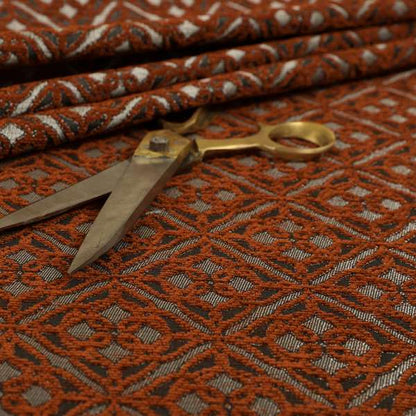 Azima Small Medallion Geometric Pattern Orange Silver Shine Upholstery Fabric JO-338 - Made To Measure Curtains