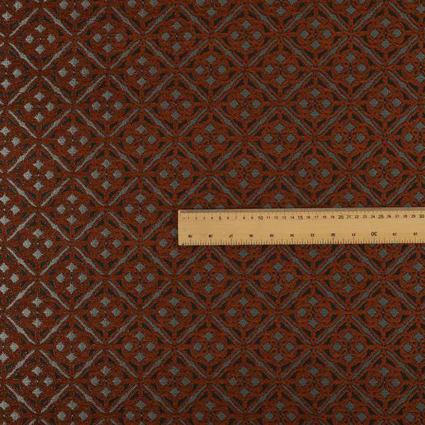 Azima Small Medallion Geometric Pattern Orange Silver Shine Upholstery Fabric JO-338 - Roman Blinds