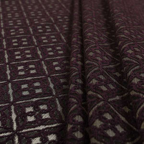 Azima Small Medallion Geometric Pattern Purple Silver Shine Upholstery Fabric JO-339 - Roman Blinds