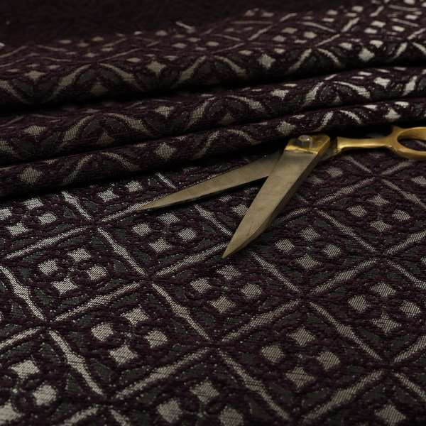 Azima Small Medallion Geometric Pattern Purple Silver Shine Upholstery Fabric JO-339 - Roman Blinds