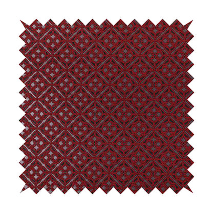 Azima Small Medallion Geometric Pattern Red Silver Shine Upholstery Fabric JO-340 - Roman Blinds