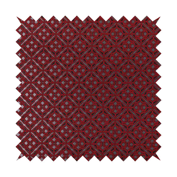 Azima Small Medallion Geometric Pattern Red Silver Shine Upholstery Fabric JO-340 - Made To Measure Curtains