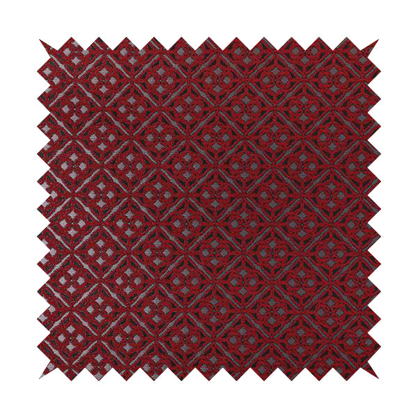 Azima Small Medallion Geometric Pattern Red Silver Shine Upholstery Fabric JO-340