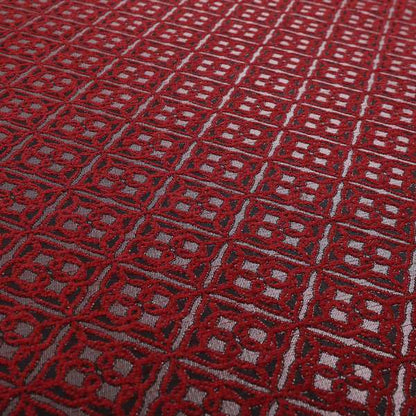 Azima Small Medallion Geometric Pattern Red Silver Shine Upholstery Fabric JO-340 - Made To Measure Curtains