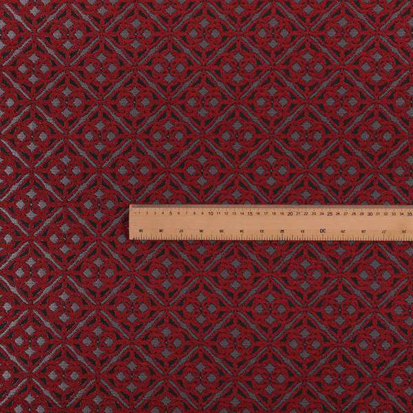 Azima Small Medallion Geometric Pattern Red Silver Shine Upholstery Fabric JO-340 - Roman Blinds