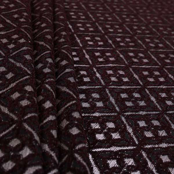 Azima Small Medallion Geometric Pattern Burgundy Plum Silver Shine Upholstery Fabric JO-341 - Roman Blinds