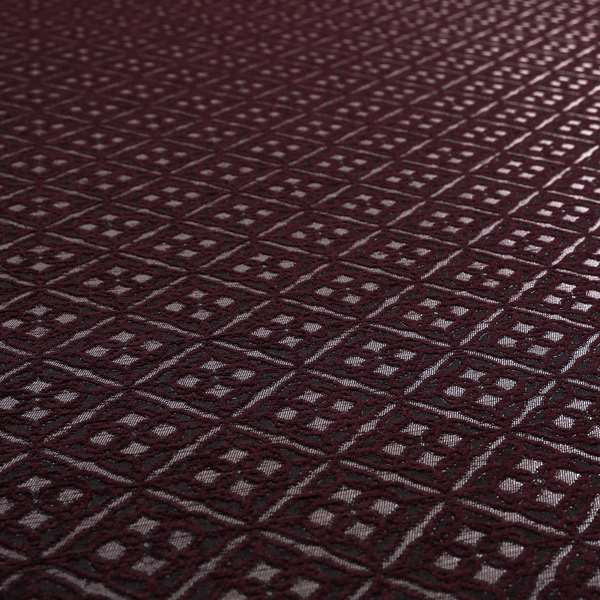 Azima Small Medallion Geometric Pattern Burgundy Plum Silver Shine Upholstery Fabric JO-341 - Roman Blinds