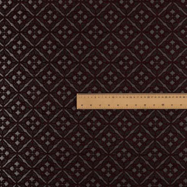 Azima Small Medallion Geometric Pattern Burgundy Plum Silver Shine Upholstery Fabric JO-341