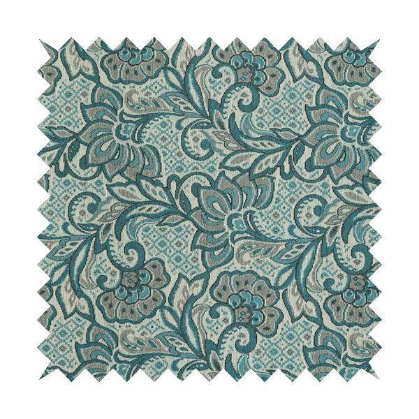 Otega Jacquard Quality Soft Floral Pattern Blue Grey Colour Designer Fabric JO-342 - Roman Blinds