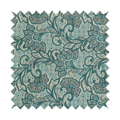 Otega Jacquard Quality Soft Floral Pattern Blue Grey Colour Designer Fabric JO-342 - Made To Measure Curtains