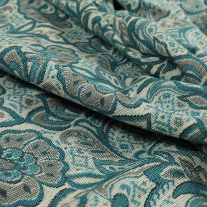 Otega Jacquard Quality Soft Floral Pattern Blue Grey Colour Designer Fabric JO-342 - Made To Measure Curtains