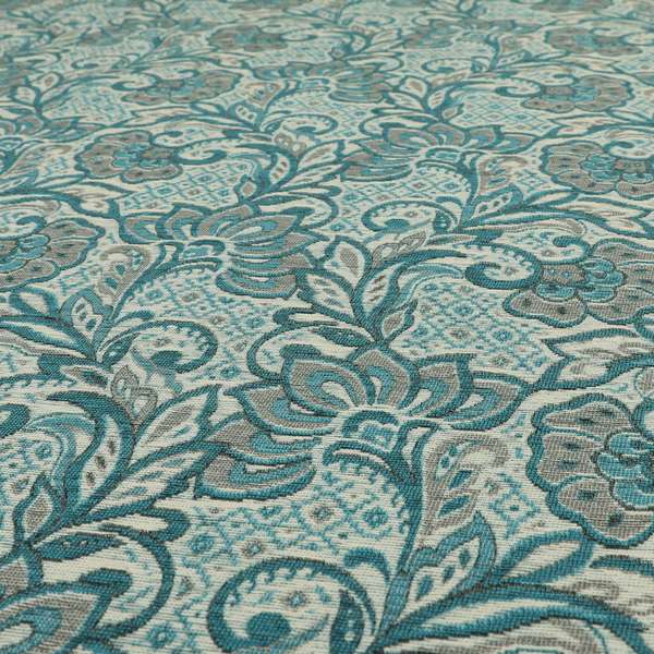 Otega Jacquard Quality Soft Floral Pattern Blue Grey Colour Designer Fabric JO-342 - Made To Measure Curtains