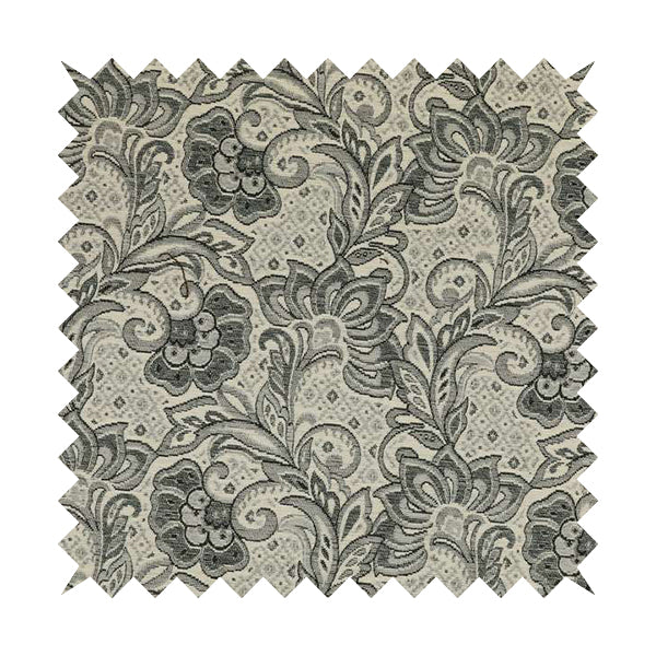 Otega Jacquard Quality Soft Floral Pattern Grey Colour Designer Fabric JO-343 - Made To Measure Curtains