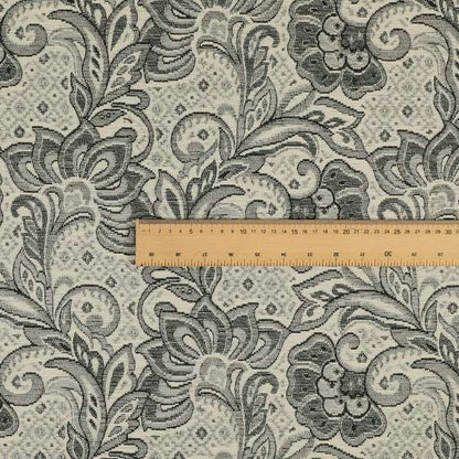 Otega Jacquard Quality Soft Floral Pattern Grey Colour Designer Fabric JO-343 - Roman Blinds