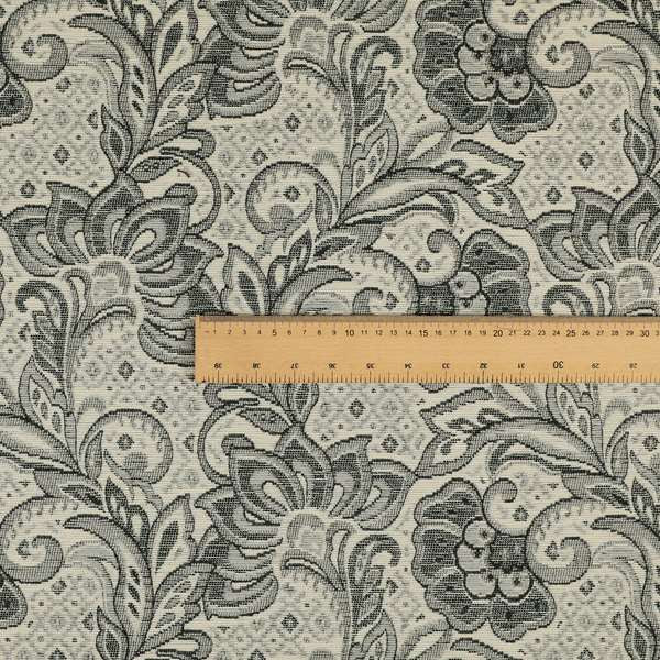 Otega Jacquard Quality Soft Floral Pattern Grey Colour Designer Fabric JO-343 - Made To Measure Curtains