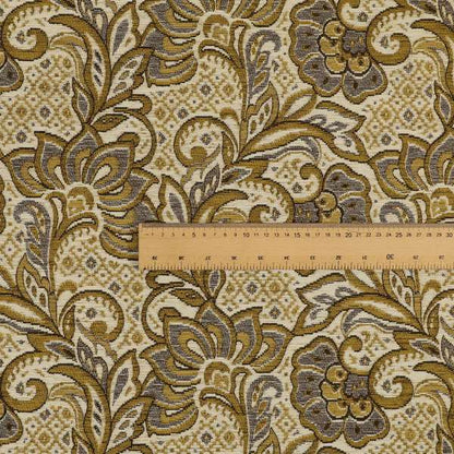 Otega Jacquard Quality Soft Floral Pattern Yellow Colour Designer Fabric JO-344 - Made To Measure Curtains