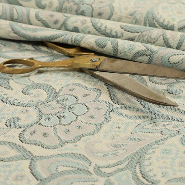 Otega Jacquard Quality Soft Floral Pattern Light Blue Colour Designer Fabric JO-345