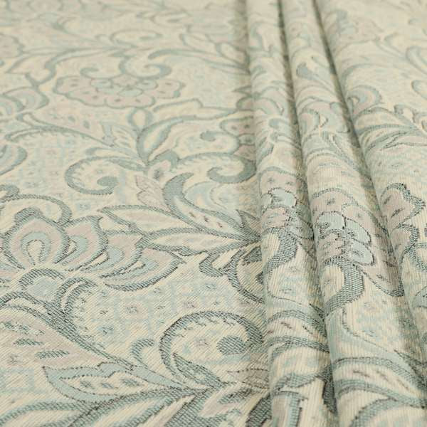 Otega Jacquard Quality Soft Floral Pattern Light Blue Colour Designer Fabric JO-345 - Roman Blinds