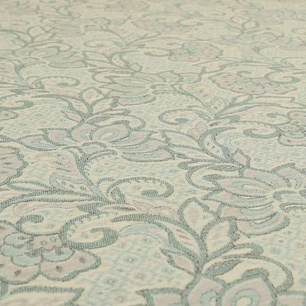 Otega Jacquard Quality Soft Floral Pattern Light Blue Colour Designer Fabric JO-345 - Made To Measure Curtains