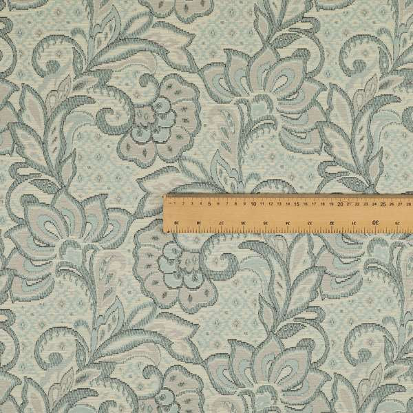 Otega Jacquard Quality Soft Floral Pattern Light Blue Colour Designer Fabric JO-345 - Made To Measure Curtains