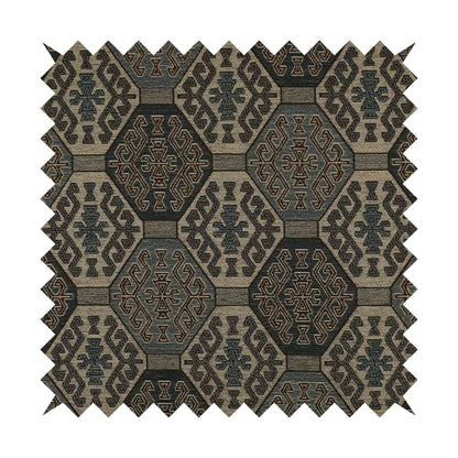 Mirador Medallion Pattern In Navy Blue Brown Colour Interior Fabrics JO-347 - Made To Measure Curtains