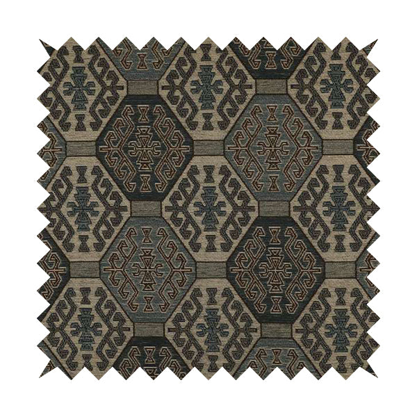 Mirador Medallion Pattern In Navy Blue Brown Colour Interior Fabrics JO-347 - Handmade Cushions